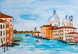 Venice cityscape original watercolor painting Venice Grand Canal wall art Italy architecture european artwork