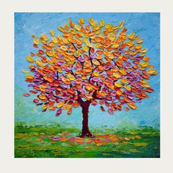Fall Tree painting Landscape Original art Tree of life oil Painting 12 by 12 inch Colorful Tree Art by Juliya JC