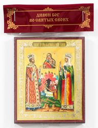 Saints Constantine and Helen icon compact size 2.3x3.5" orthodox gift free shipping from the Orthodox store