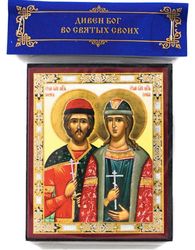 Boris and Gleb - The first Russian saints |  Silver foiled icon lithography mounted on wood | Size: 3 1/2" x 2 1/2"