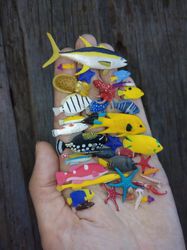 Set of various miniature sea creatures, tiny fish for diorama, resin art or dollhouse aquarium