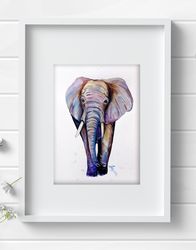 Original watercolor painting  8x11 inches elephant animal art by Anne Gorywine