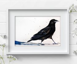 Crow 8x11 inch original watercolor raven art bird painting by Anne Gorywine