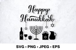 Happy Hanukkah SVG. Jewish holiday decorations.