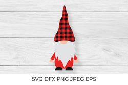 Christmas or Valentines gnome. Red buffalo pattern hat