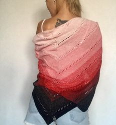 Red hand knit shawl Triangle knit shawl for women Christmas gift for mother or Granny Outlander large shawl Virus shawl