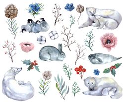 Winter-clipart-Greeting-cards-Christmas-digital-stickers-png-Cute-clipart-Greeting-cards-polar-animals-digital-stickers