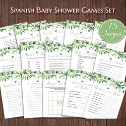 Greenery Juegos de Baby Shower Eucalyptus Spanish Baby Shower Games, Greenery Juegos para Baby Shower, Juegos Printable