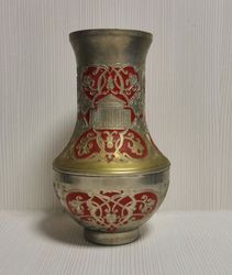 Soviet Vintage Brass Vase with Paintingl. Rare Antique Vase USSR