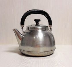 Vintage Soviet Stainless Steel Teapot. Old Silver Metal Tea Pot