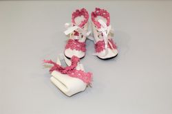 Handmade American Girl Doll Shoes and reticule  - 18 inch Doll shoes in shebby style - 7cm sole length