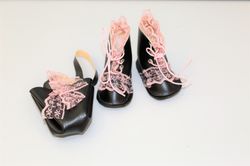 American Girl Doll Shoes - Handmade Black Doll Shoes - 18 inch Doll shoes in shebby style - 7cm doll shoes