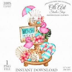 Summer tiered tray design. Beach. Png File, Hand Drawn graphics. Digital Download. OliArtStudioShop