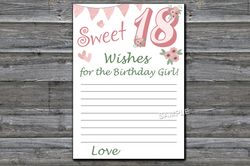 Sweet 18th Wishes for the birthday girl,Adult Birthday party game printable-fun games for her-Instant download