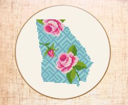 Georgia cross stitch pattern Floral map State cross stitch Housewarming gift DIY Counted cross stitch chart PDF