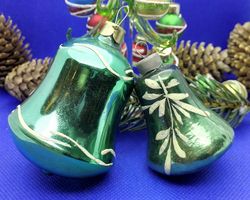 Soviet Vintage Glass Christmas tree toy Bells. Antique Xmas toy