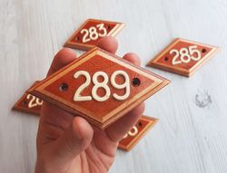 Retro address door number sign 289 - vintage wooden rhomb number plate