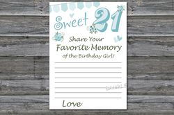 Sweet 21st Favorite Memory of the Birthday Girl,Adult Birthday party game printable-fun games for her-Instant download