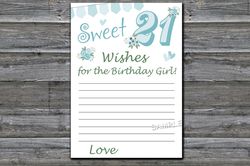Sweet 21st Wishes for the birthday girl,Adult Birthday party game printable-fun games for her-Instant download