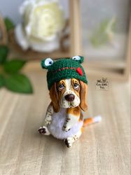 Basset hound dog collectible toy handmade realistic puppy gift frog hat