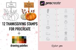 12 Thanksgiving Stamps for Procreate And Bonus Palettes, Thanksgiving Brushes
