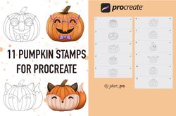 11 Pumpkin Stamps for Procreate, Halloween Brushes