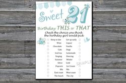 Sweet 21st This or that birthday game,Adult Birthday party game printable-fun games for her-Instant download