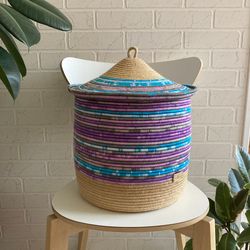Large storage basket with lid Purple – blue rope basket