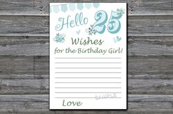 25th Birthday Wishes for the birthday girl,Adult Birthday party game-fun games for her-Instant download