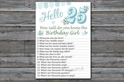 25th Birthday How well do you know the birthday girl,Adult Birthday party game-fun games for her-Instant download