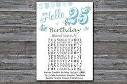 25th Birthday Word Search Game,Adult Birthday party game-fun games for her-Instant download