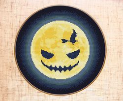 Halloween cross stitch pattern Modern cross stitch Moon Witch cross stitch Pumpkin