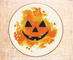 Halloween cross stitch pattern Modern cross stitch Pumpkin embroidery Watercolor x-stitch Fall Counted cross stitch PDF