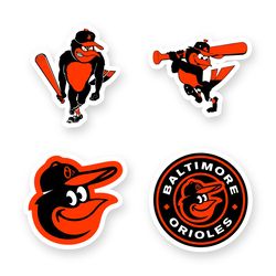 Baltimore Orioles Logo Mascot Sticker Set Of 4 by 3 inches Decal Vinyl for Car Window Laptop Case Wall Outdoor MLB Team