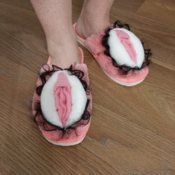 Slippers vulva, penis.Slippers for adults.Funny slippers.Warm slippers.Pink slippers