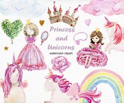 Fairytale, watercolor princess clipart.