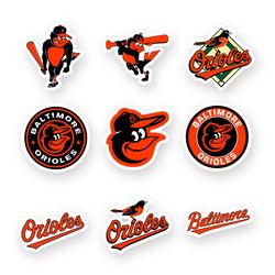 Baltimore Orioles MLB Team Logo Decal Set of 9 by 2 inches Vinyl Die Cut Stickers Car Window Truck Door Case Laptop Wall