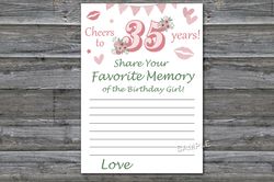 35th Birthday Favorite Memory of the Birthday Girl,Adult Birthday party game-fun games for her-Instant download