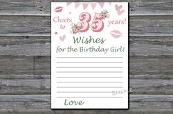 35th Birthday Wishes for the birthday girl,Adult Birthday party game-fun games for her-Instant download