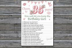 35th Birthday How well do you know the birthday girl,Adult Birthday party game-fun games for her-Instant download