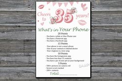 35th Birthday What's in Your Phone Birthday Party Game,Adult Birthday party game-fun games for her-Instant download