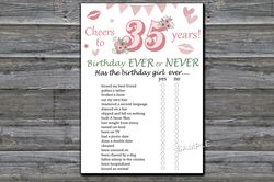 35th Birthday ever or never game,Adult Birthday party game-fun games for her-Instant download