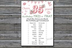 35th This or that birthday game,Adult Birthday party game-fun games for her-Instant download
