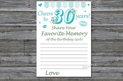30th Birthday Favorite Memory of the Birthday Girl,Adult Birthday party game-fun games for her-Instant download