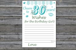 30th Birthday Wishes for the birthday girl,Adult Birthday party game-fun games for her-Instant download