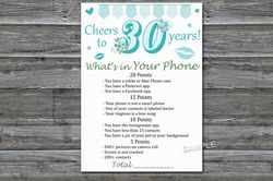 30th Birthday What's in Your Phone Birthday Party Game,Adult Birthday party game-fun games for her-Instant download