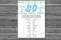 30th This or that birthday game,Adult Birthday party game-fun games for her-Instant download