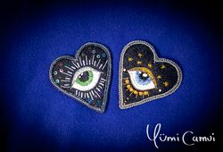 OOAK Eye of Providence heart brooch pin by Yumi Camui
