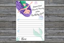 Mermaid Favorite Memory of the Birthday Girl,Adult Birthday party game-fun games for her-Instant download