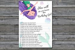 Mermaid How well do you know the birthday girl,Adult Birthday party game-fun games for her-Instant download